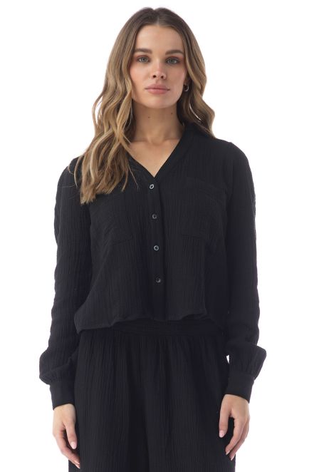 KOTYS BUTTON UP GAUZE TOP